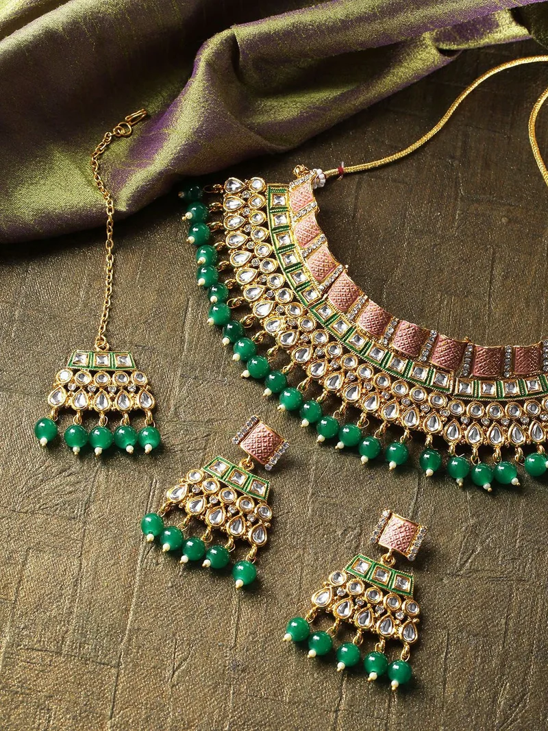 Priyaasi Kundan Stone Studded Beaded Floral Drop Earrings