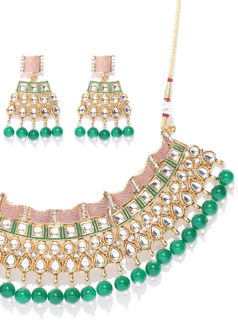 Priyaasi Kundan Stone Studded Beaded Floral Drop Earrings