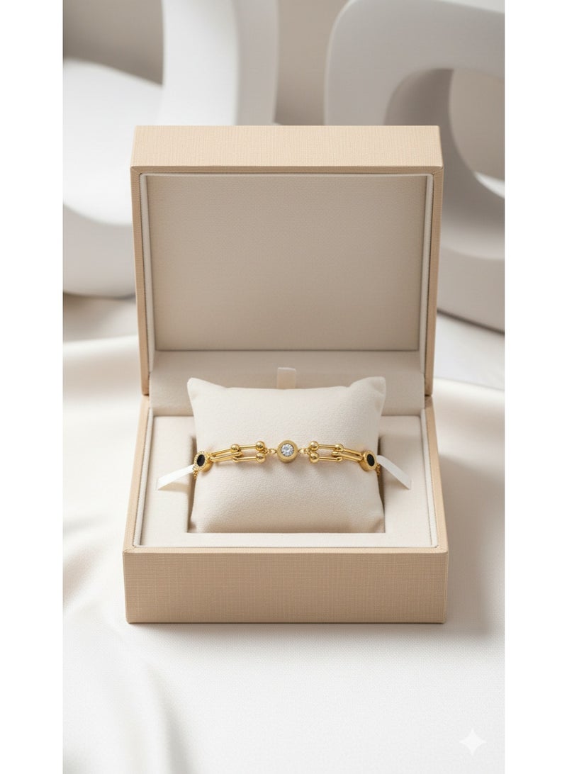 Minimalist Gold Plated Stainless Steel Link Bracelet with Crystal Inlay. - Image 3