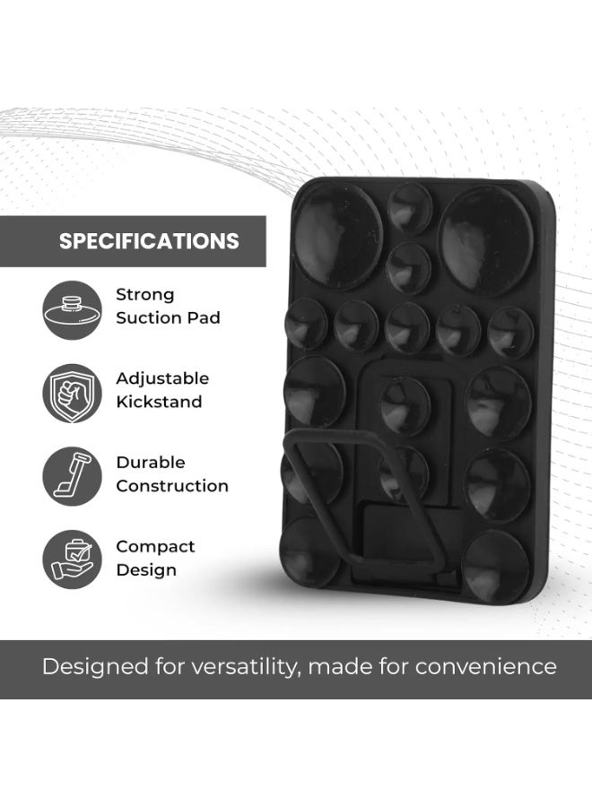 2 in 1 Sticky Silicone Phone Grip with New Upgraded Bigger Suction Cup & Kickstand Mount for Any Mobile Phone,Provides Multiple Mounting Options for Selfies,Reels & Video Recording (Black) - Image 3
