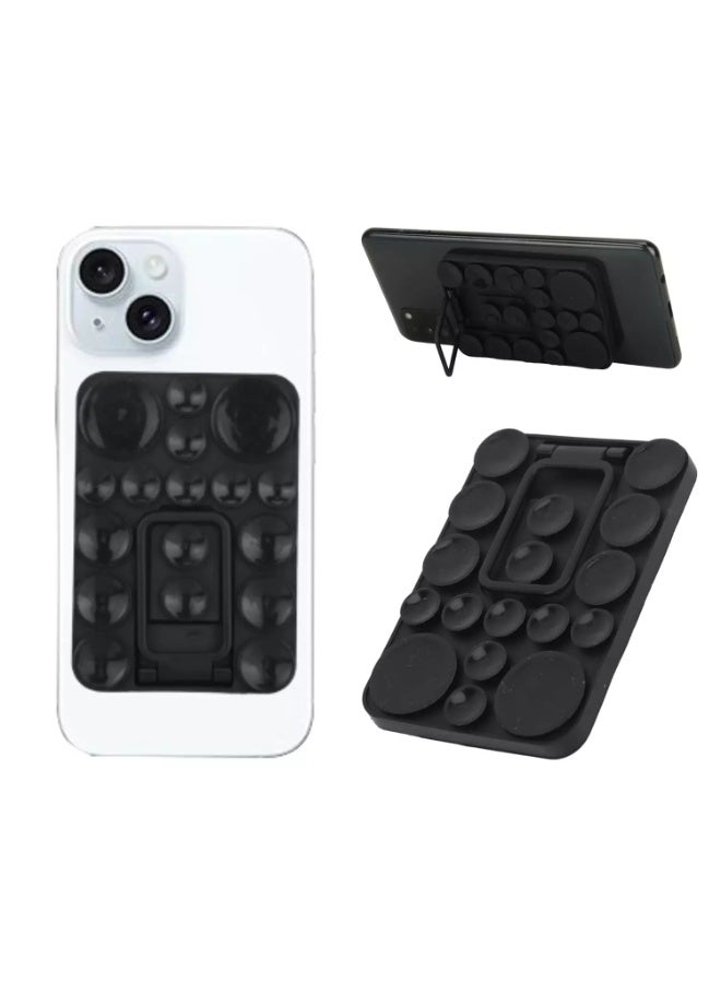 2 in 1 Sticky Silicone Phone Grip with New Upgraded Bigger Suction Cup & Kickstand Mount for Any Mobile Phone,Provides Multiple Mounting Options for Selfies,Reels & Video Recording (Black) - Image 1