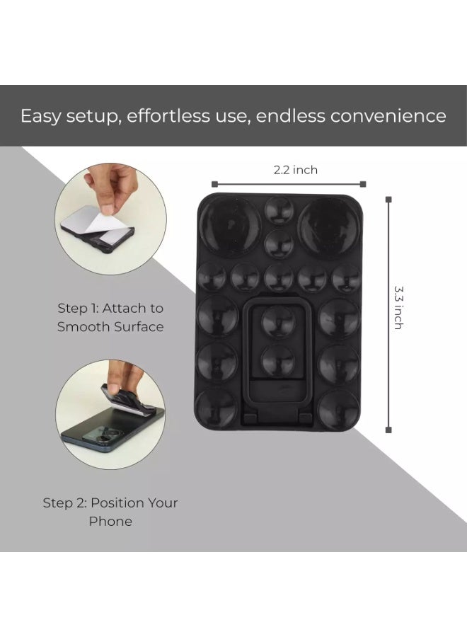 2 in 1 Sticky Silicone Phone Grip with New Upgraded Bigger Suction Cup & Kickstand Mount for Any Mobile Phone,Provides Multiple Mounting Options for Selfies,Reels & Video Recording (Black) - Image 2