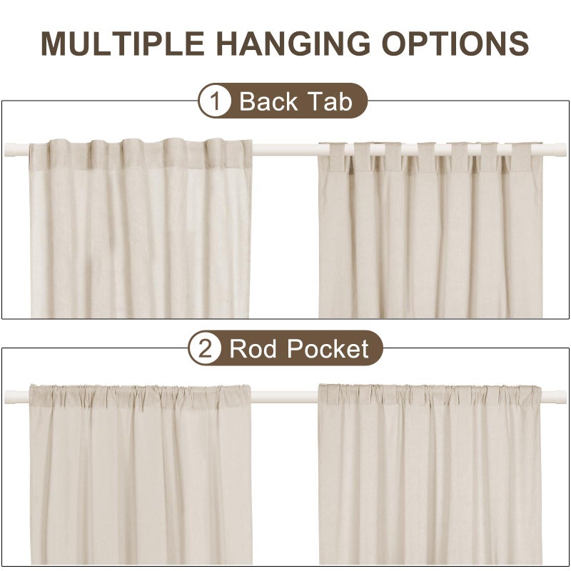 ASPMIZ Cotton Linen Farmhouse Curtains Boho Rustic Button Drapes, Linen Window Curtain Panels, Blue Stripe Country Curtains for Bedroom Living Room, Modern Rod Pocket Curtain 52 x 63 Inch, 2 Panels - Image 5