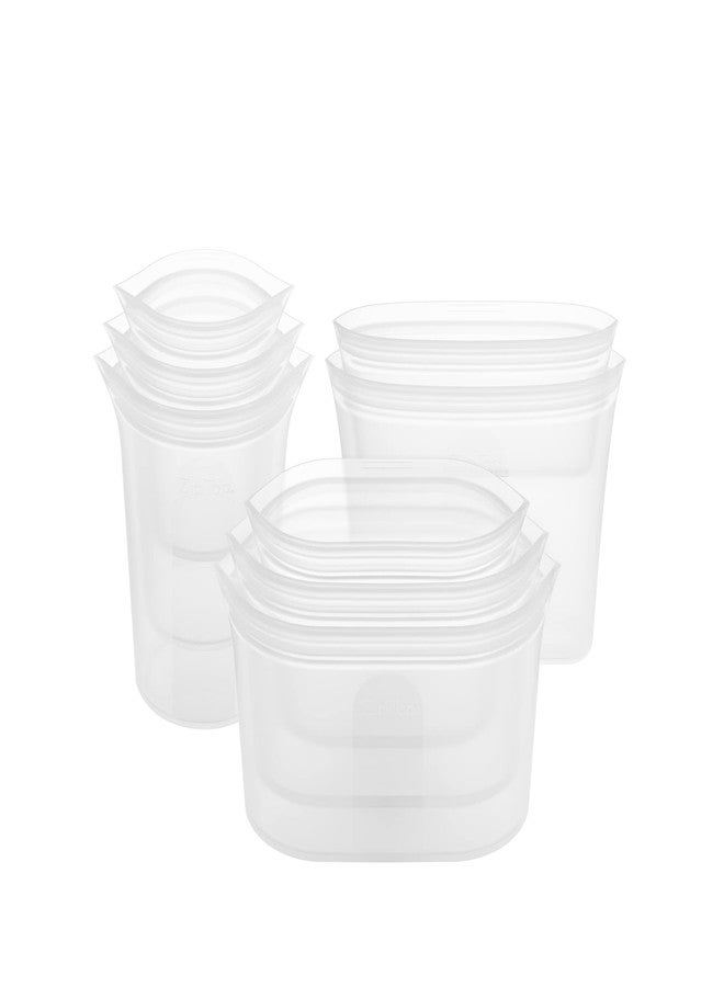Zip Top Reusable Food Storage Bags | Full Set of 8 [Frost] | Silicone Meal Prep Container | Microwave, Dishwasher and Freezer Safe | Made in the USA - Image 1