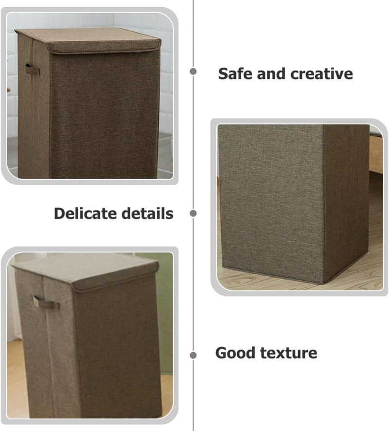 Multifunctional Laundry Hamper with Lid, Washable Cotton Linen Clothes Storage Basket, Small Coffee Color, Sturdy Dirty Clothes Organizer for Home Laundry - Image 3
