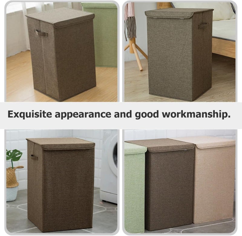 Multifunctional Laundry Hamper with Lid, Washable Cotton Linen Clothes Storage Basket, Small Coffee Color, Sturdy Dirty Clothes Organizer for Home Laundry - Image 4