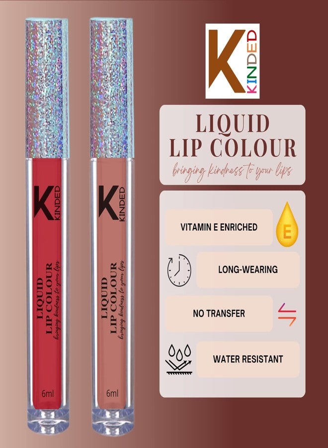 KINDED Liquid Lip Colour Vitamin E Enriched No Transfer Waterproof Long Stay Lipsticks Lip Gloss Set for Girls Women (Pack of 2, 6 ml each, Matte Finish, Shades Brick Red & Rust Crust) - Image 3