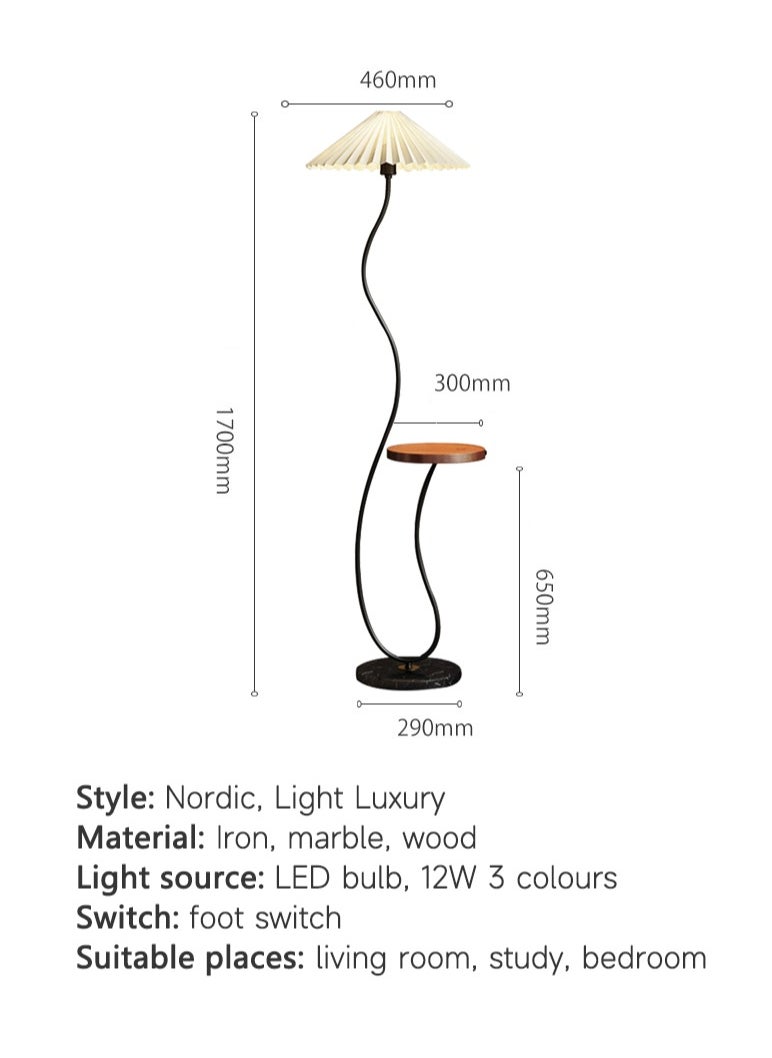 شاربدو - مصباح أرضي حديث 12 واط LED مع أرفف إبداعي 3 ألوان ضوء قائم قابل للتحويل مع طاولة لغرفة المعيشة وغرفة النوم مع عاكس الضوء من القماش المطوي متعدد الألوان 1700 × 460 مم - Image 1