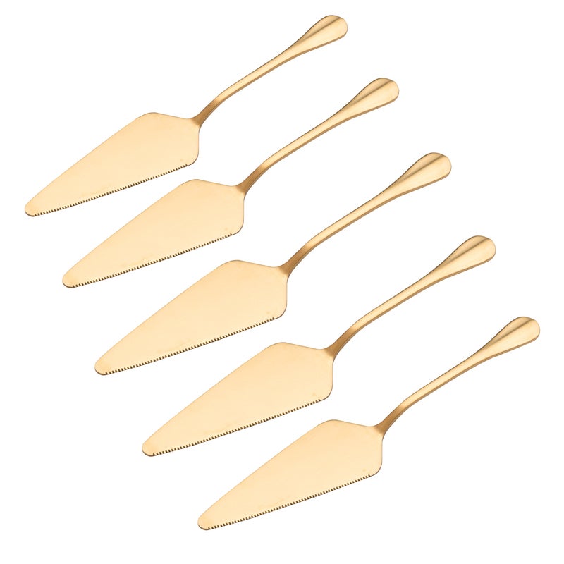 Gold Pie Server Stainless Steel HOFTEN Cake Pie Pastry Server Set of 5 Professional Dessert Server For Cake Cheese Pie Pizza and more Serrated Cake Knife 893inch Length
