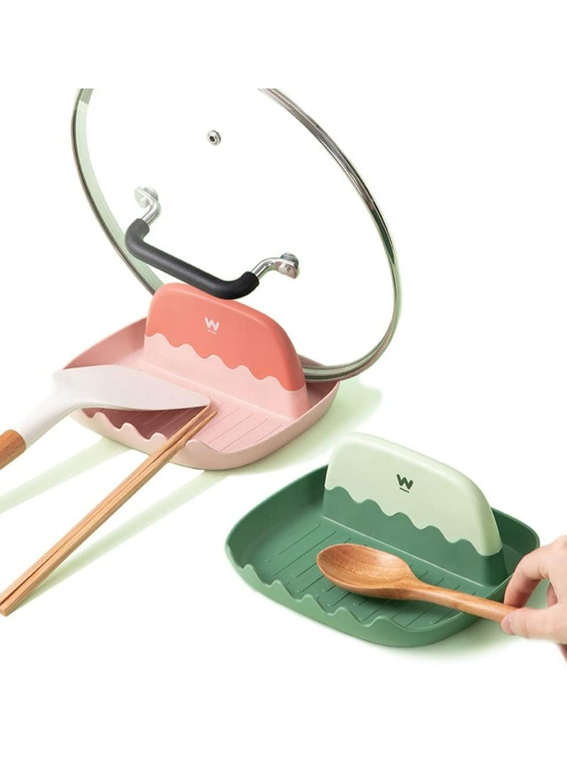 Oasisgalore - 2 Pack Lid Spoon Rest for Kitchen Counter, Ladle Spoon Holder with Pot Lid Holder for Cooking - Image 1