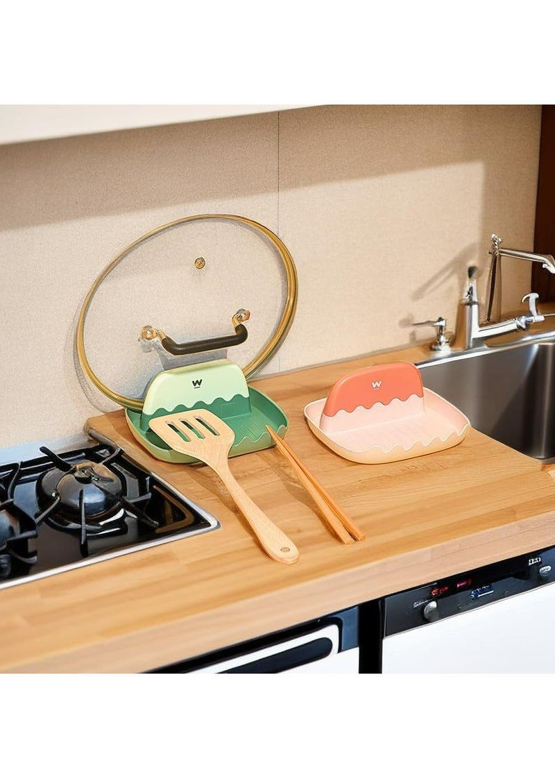 Oasisgalore - 2 Pack Lid Spoon Rest for Kitchen Counter, Ladle Spoon Holder with Pot Lid Holder for Cooking - Image 1