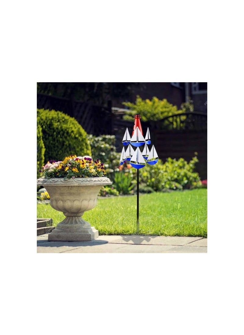 Generic - Sailboat Wind Spinner, Summer Lighthouse Sailboat Windmills, Outdoor Sailboat Windmill Metal Decorative, Art Sailing Wind Sculpture Spinners Decor for Outdoor Yard Garden (A) - Image 1