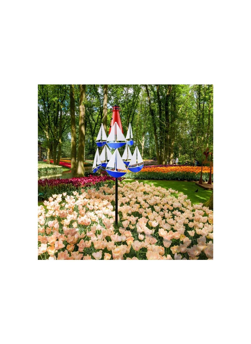 Generic - Sailboat Wind Spinner, Summer Lighthouse Sailboat Windmills, Outdoor Sailboat Windmill Metal Decorative, Art Sailing Wind Sculpture Spinners Decor for Outdoor Yard Garden (A) - Image 1