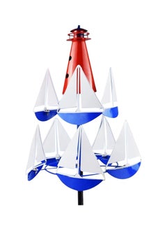 Sailboat Wind Spinner, Summer Lighthouse Sailboat Windmills, Outdoor Sailboat Windmill Metal Decorative, Art Sailing Wind Sculpture Spinners Decor for Outdoor Yard Garden (A)