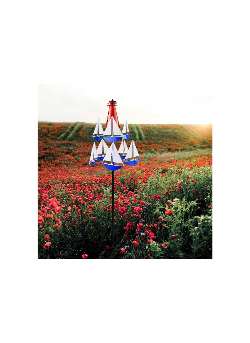 Generic - Sailboat Wind Spinner, Summer Lighthouse Sailboat Windmills, Outdoor Sailboat Windmill Metal Decorative, Art Sailing Wind Sculpture Spinners Decor for Outdoor Yard Garden (A) - Image 1