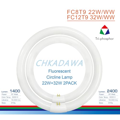 CHKADAWA FC8T9/KB 22W and FC12T9/KB 32W Warm White Set, Round Fluorescent 8 inch T9 22 Watts & Circular Light Bulbs 12 inch 32 Watts Pack, Circline Kitchen and Bath Ceiling Fan Bulb, 3000K, G10q Prong - Image 3