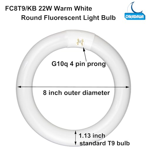 CHKADAWA FC8T9/KB 22W and FC12T9/KB 32W Warm White Set, Round Fluorescent 8 inch T9 22 Watts & Circular Light Bulbs 12 inch 32 Watts Pack, Circline Kitchen and Bath Ceiling Fan Bulb, 3000K, G10q Prong - Image 5