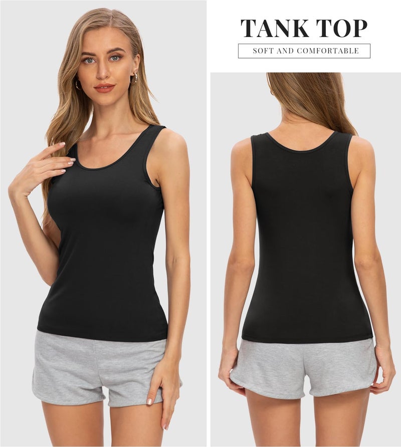 Rosyline 4 Piece Women Tank Tops Basic Sleeveless Undershirt Layering Tanks Black/White/Black/White L - Image 3