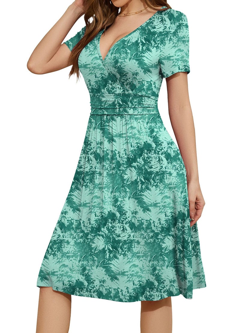 WEACZZY Summer Dresses for Women 2025 Empire Waist Floral Spring Knee Length Dress,Silhouette Green,L - Image 2