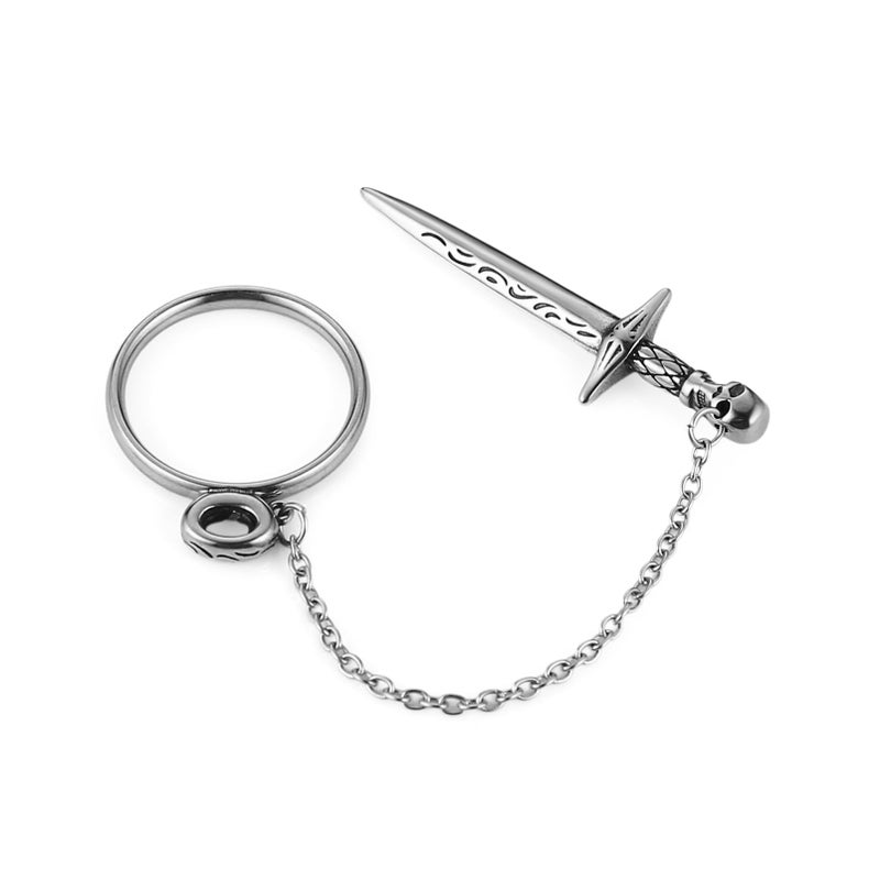 HZMAN Sword Ring for Men Women Stainless Steel Gothic Punk Plug-in Skull Dagger Rings Jewelry Gift (Size,10) - Image 2