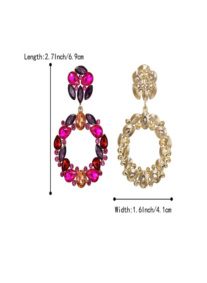BriLove Wedding Bridal Sparkling Crystal Teardrop Marquise Circle Hoop Dangle Earrings for Women Party Prom Fuchsia Gold-Tone - Image 4
