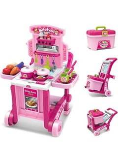 EASY FUTURE Little Chef Kitchen Set Imports Deluxe Beauty Kitchen Appliance Cooking Play Set 3 in 1 Kitchen Play Set Pretend Play Luggage Kitchen Kit for Kids with Suitcase Trolley  - Image 1