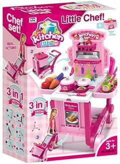 EASY FUTURE Little Chef Kitchen Set Imports Deluxe Beauty Kitchen Appliance Cooking Play Set 3 in 1 Kitchen Play Set Pretend Play Luggage Kitchen Kit for Kids with Suitcase Trolley  - Image 2