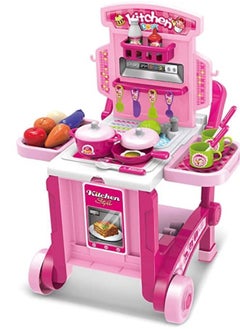 EASY FUTURE Little Chef Kitchen Set Imports Deluxe Beauty Kitchen Appliance Cooking Play Set 3 in 1 Kitchen Play Set Pretend Play Luggage Kitchen Kit for Kids with Suitcase Trolley  - Image 3