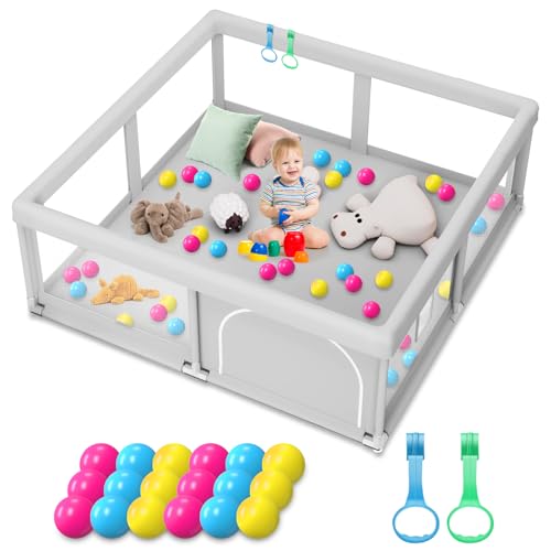 Jaobeem Baby Playpen with Balls and Pull Rings for Babies and Toddlers 50 x 50 inch Play Yards Indoor Sturdy Safety Play Pen with Soft Breathable Mesh Baby Fence - Image 1