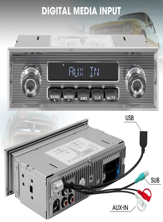 aboutBit Single Din Classic Car Stereo: Vintage Retro Style Radio for Truck - Bluetooth LCD Display AM FM Receiver USB AUX-in Pre-amp Subwoofer Output - Image 4