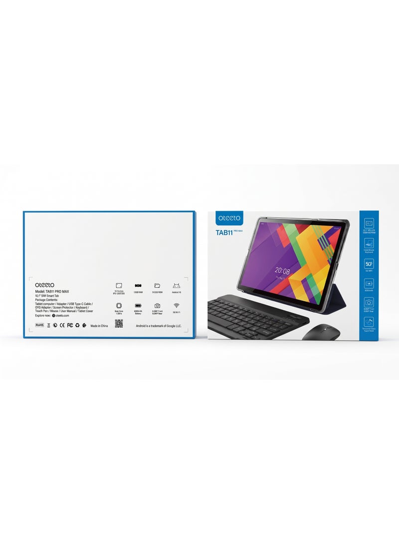 أوتيتو Oteeto TAB 11 PRO MAX 10.1" Android 16.0 Tablet | 12GB RAM + 512GB Storage | 6000mAh Battery, 5G WiFi, 1280x800 IPS Display | 2-in-1 Tablet PC Includes Free Keyboard, Mouse, Case, Touch Pen & Screen Protector - Image 2
