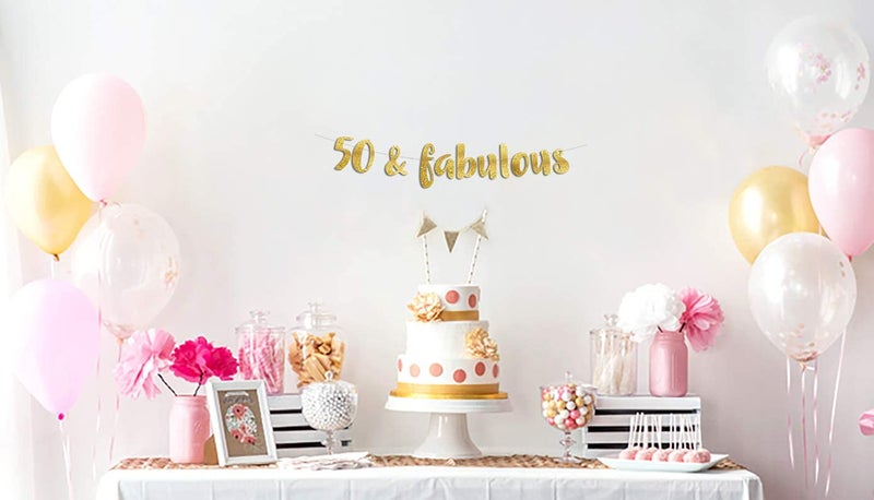 Sterling James Co. 50 & Fabulous Gold Glitter Banner - Happy 50th Birthday Party Banner - 50th Wedding Anniversary Decorations - Milestone Birthday Party Decorations - Image 5