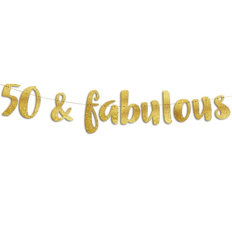 Sterling James Co. 50 & Fabulous Gold Glitter Banner - Happy 50th Birthday Party Banner - 50th Wedding Anniversary Decorations - Milestone Birthday Party Decorations - Image 1