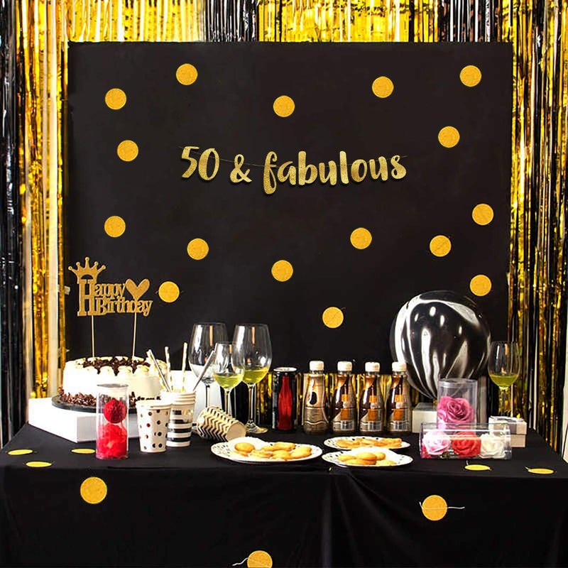 Sterling James Co. 50 & Fabulous Gold Glitter Banner - Happy 50th Birthday Party Banner - 50th Wedding Anniversary Decorations - Milestone Birthday Party Decorations - Image 2