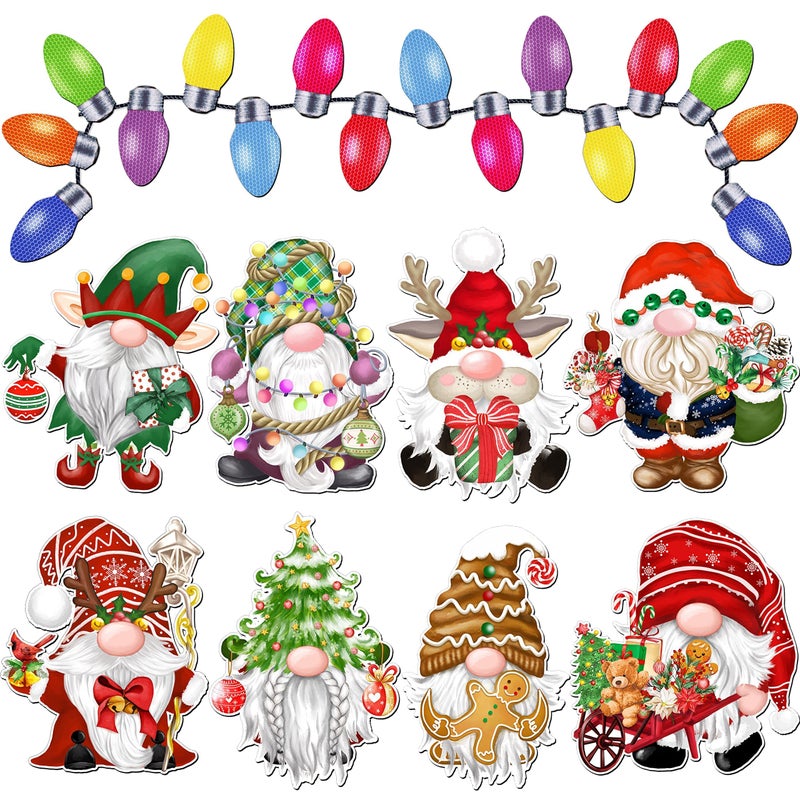 BORAMDO Christmas Reflective Car Magnets Set 30Pcs Christmas Gnome with Bulb Light and Wire Car Decoration Refrigerator Garage Door Decorations Holiday Magnetic Xmas Gnomes Decor