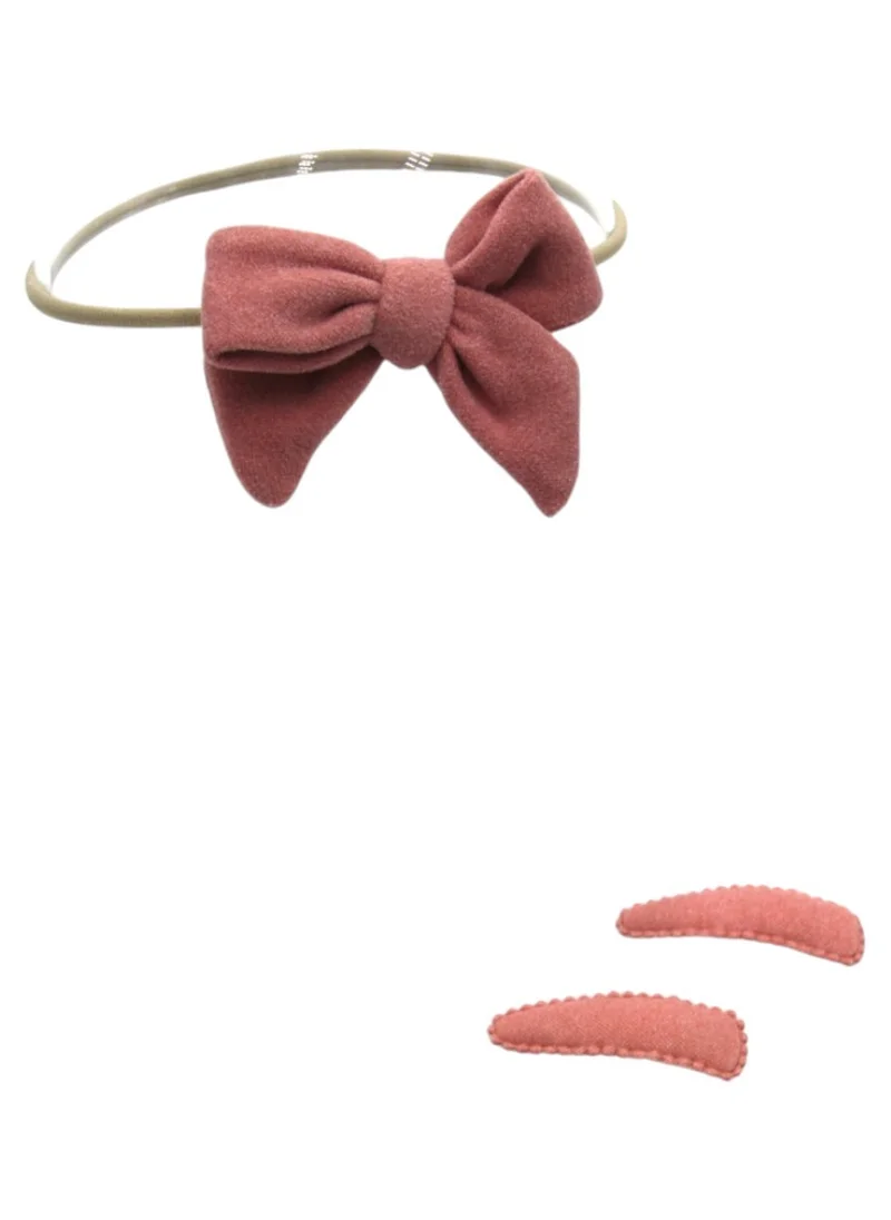 دىدانيالا Sara Ribbon Bow Clip Set with Ponytail For Babies and Girls -Peach