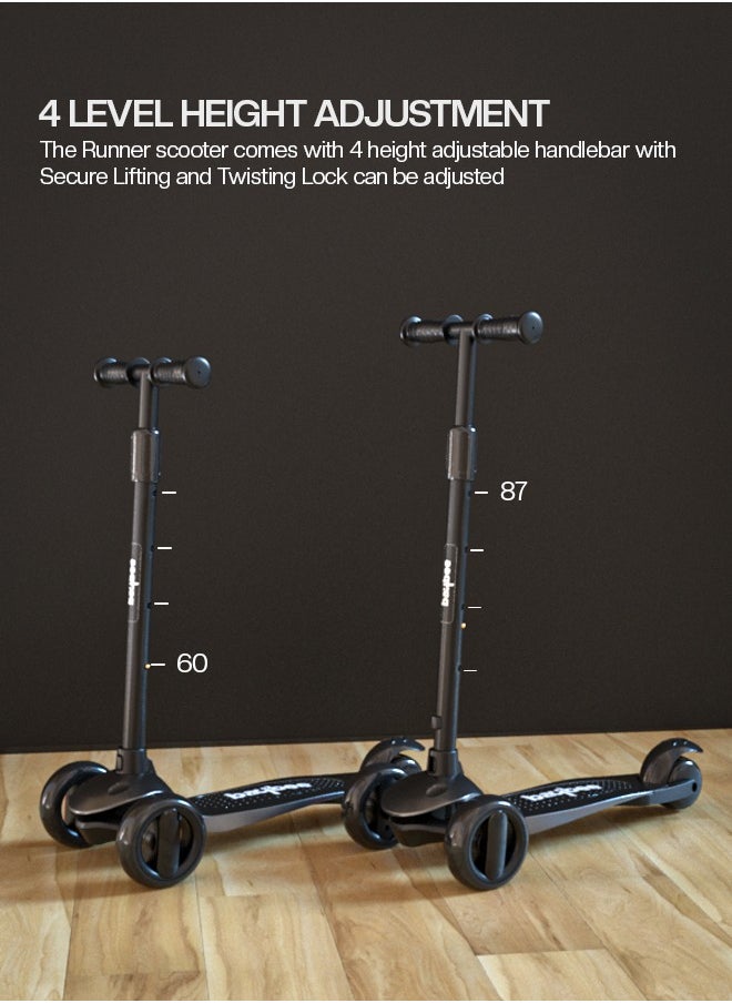 BAYBEE Alpha Skate Scooter for Kids 3 Wheel Kids Scooter with Foldable 4 Height Adjustable Handle Baby Scooter with LED PU Wheels Smart Kick Scooter for Children's 3 to 10 Years Boys Girls Black  - Image 4