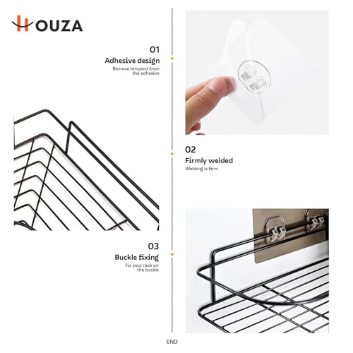 HOUZA Bathroom Corner Rack – Durable, Strong Self-Adhesive Metal Organizer with No Drilling Needed – Rustproof, Quick & Easy Installation for Shower, Kitchen & Toilet Area (Set of 2) - Image 4