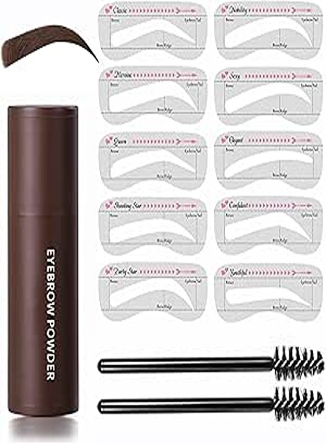 طقم قوالب ختم الحواجب، طقم تشكيل ختم الحواجب بخطوة واحدة، طقم ختم الحواجب المثالي طويل الأمد ومقاوم للماء، مع 10 قوالب ختم حواجب قابلة لإعادة الاستخدام وفرشاتين حلزونيتين للحواجب (بني غامق)