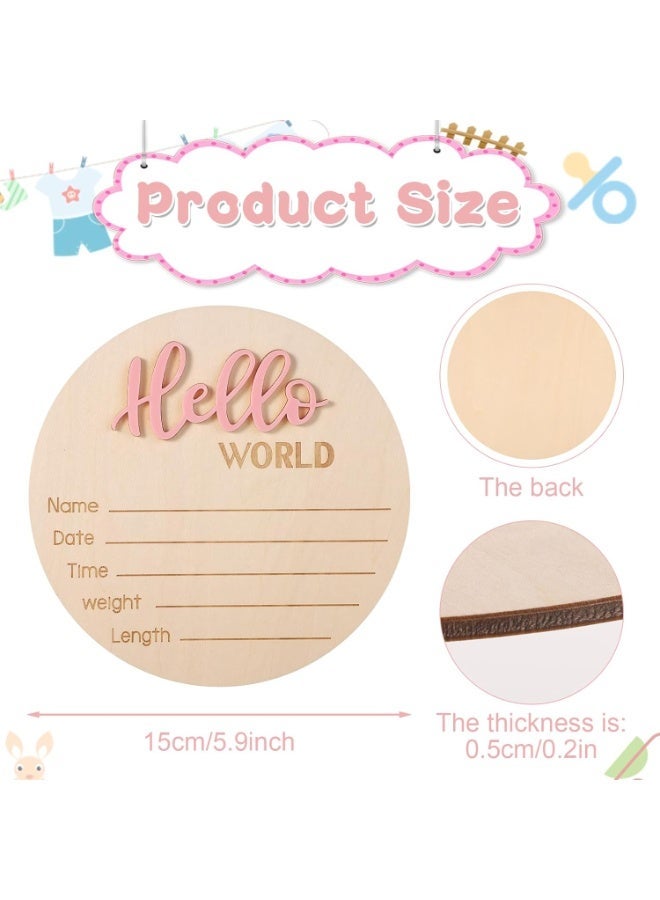 5.9-inch wooden "Hello World" signboard, baby welcome signboard, newborn baby name signboard (applicable to both boys and girls) (light pink) - Image 2