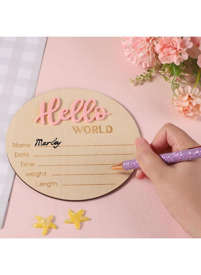 5.9-inch wooden "Hello World" signboard, baby welcome signboard, newborn baby name signboard (applicable to both boys and girls) (light pink) - Image 3