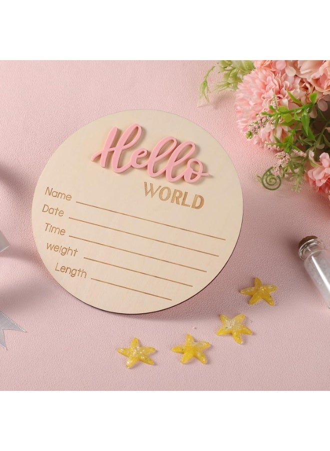 5.9-inch wooden "Hello World" signboard, baby welcome signboard, newborn baby name signboard (applicable to both boys and girls) (light pink) - Image 4