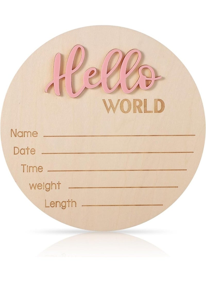 5.9-inch wooden "Hello World" signboard, baby welcome signboard, newborn baby name signboard (applicable to both boys and girls) (light pink) - Image 1