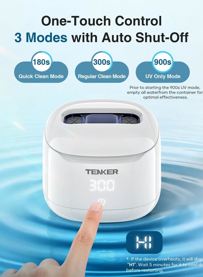 TENKER Ultrasonic Retainer Cleaner Machine, 49kHz Dental Cleaning Pod for Night Guards, Mouth Guards, Aligner, Braces, Toothbrush, Jewelry, Dentures, Ultrasonic Cleaner for Oral Dental Care, 220ML, White - Image 4