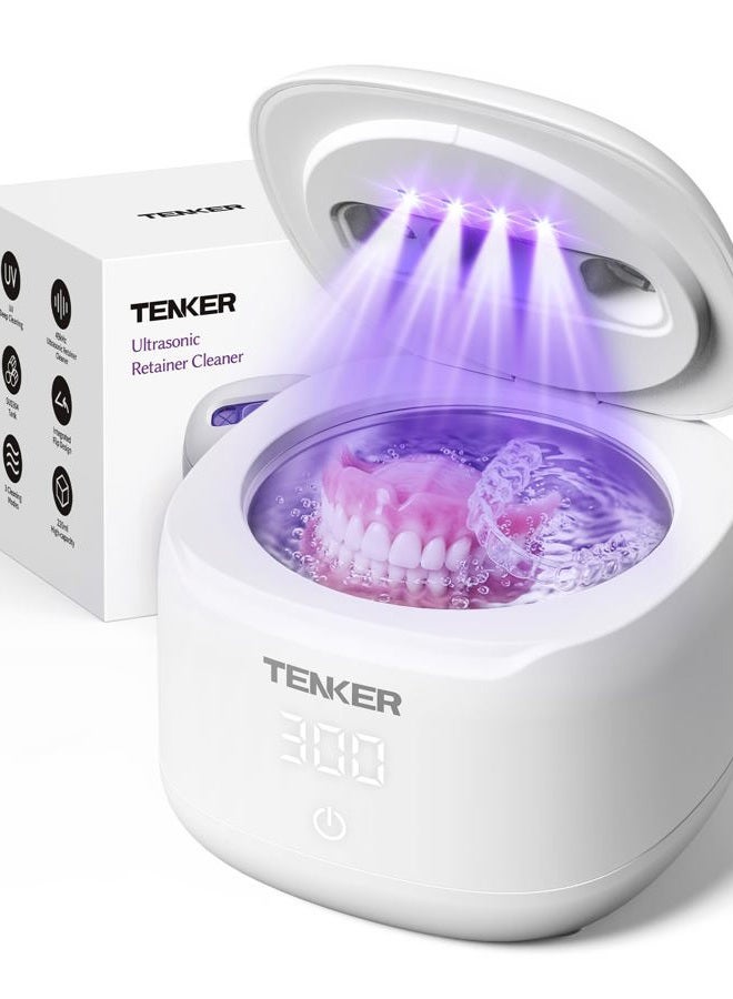 TENKER Ultrasonic Retainer Cleaner Machine, 49kHz Dental Cleaning Pod for Night Guards, Mouth Guards, Aligner, Braces, Toothbrush, Jewelry, Dentures, Ultrasonic Cleaner for Oral Dental Care, 220ML, White - Image 1