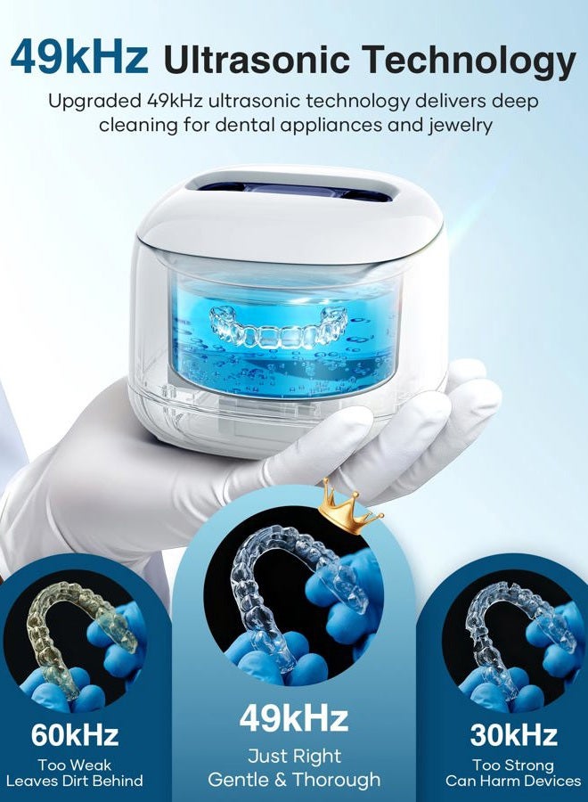 TENKER Ultrasonic Retainer Cleaner Machine, 49kHz Dental Cleaning Pod for Night Guards, Mouth Guards, Aligner, Braces, Toothbrush, Jewelry, Dentures, Ultrasonic Cleaner for Oral Dental Care, 220ML, White - Image 2
