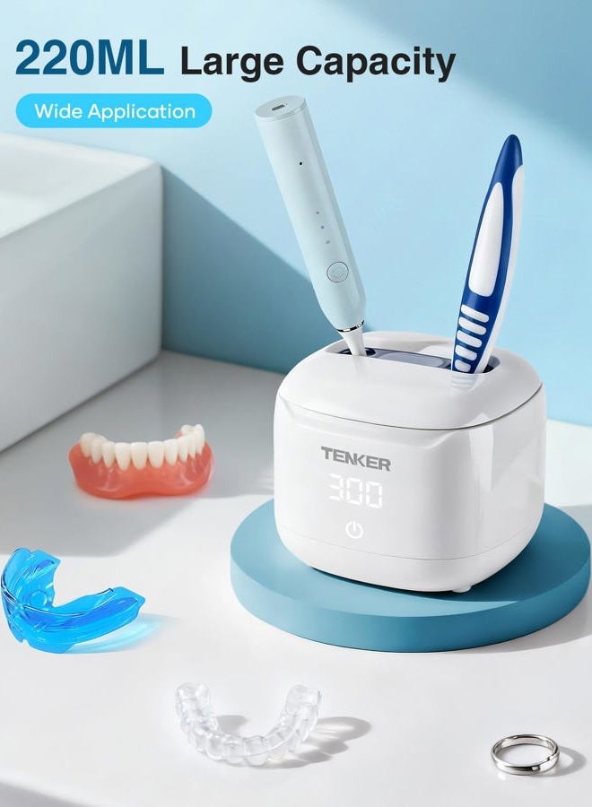 TENKER Ultrasonic Retainer Cleaner Machine, 49kHz Dental Cleaning Pod for Night Guards, Mouth Guards, Aligner, Braces, Toothbrush, Jewelry, Dentures, Ultrasonic Cleaner for Oral Dental Care, 220ML, White - Image 5