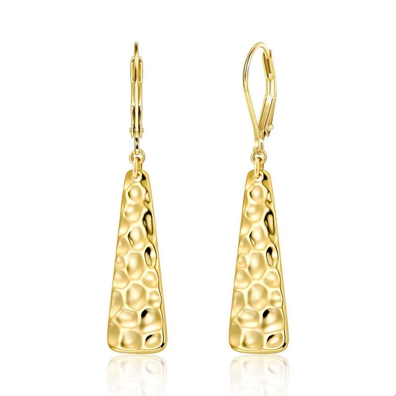 ALEXCRAFT Gold Leverback Earrings, ALEXCRAFT 14K Gold Long Bar Hammered Dangle Earrings for Women Trendy Hypoallergenic 925 Sterling Silver Lightweight Statement Boho Dangling Drop Leverback Teardrop Earring - Image 1