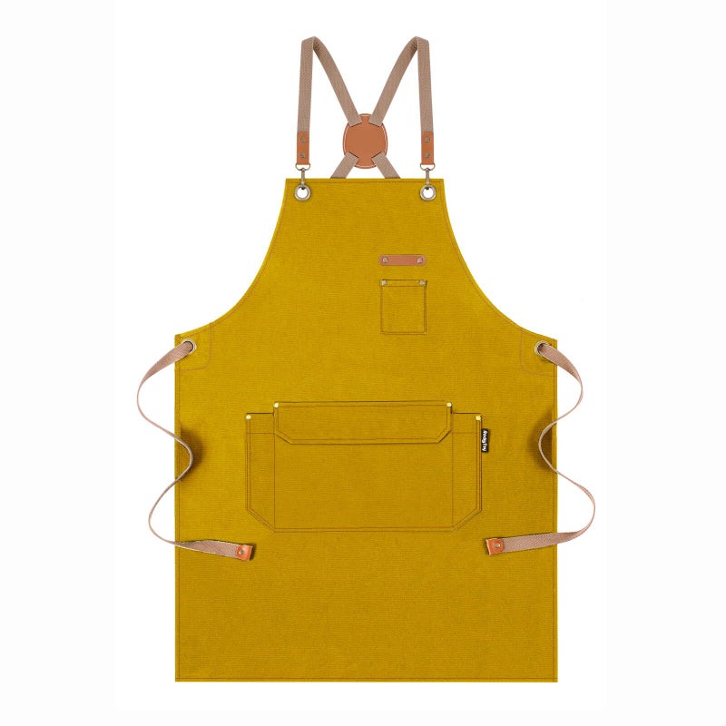 Chef Apron for Men Women with Gift Box Pack Cross Back Apron with Pockets for Kitchen Cooking Baking Artist Painting Cotton Canvas Work Aprons for Shop Garden Restaurant Cafe Yellow M to XXL