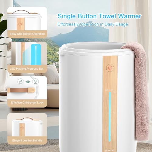 Keenray Towel Warmer for Bathroom, Towel Warmer Bucket with Heating Progress Bar, Fragrance Disc Holder, Leather Handle, Auto Shut-Off Towel Bucket Fits Up to Two 40" x 70" Towels, Blankets White - Image 2
